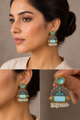 Celestia Aqua Pearl Danglers