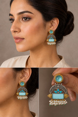 Celestia Aqua Pearl Danglers