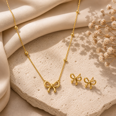 18K gold plated Cute Bow Necklace & Stud Set