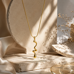 Gold Plated Abstract Wave Pendant Necklace