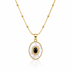 Gold Plated Elegant Pearl Oval Pendant Necklace