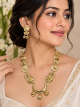 Gold Tone Hammered Disc Statement Necklace Set with Earrings for Women
