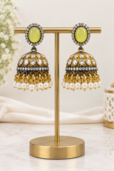 Mint Green Beaded Pendant Necklace Set with Jhumka Earrings for Women