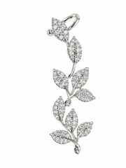 Crystal Leaf Ear Cuff for Women | Silver-Toned Ear Climber Earrings