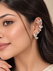 Crystal Butterfly Ear Cuff for Women Silver-Toned Ear Climber Earring