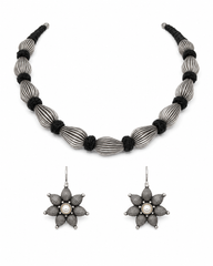 Floral Pearl Oxidized Necklace & Earrings Set