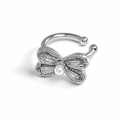 Silver Plated Crystal Bow Ear Cuff for Women & Girls Elegant No Piercing Ear Clip