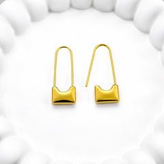 Gold Plated Minimalist Safety Pin Drop Earrings for Women & Girls Geometric Statement Earrings