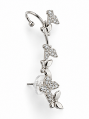Crystal Butterfly Ear Cuff for Women Silver-Toned Ear Climber Earring