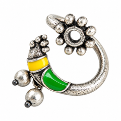Oxidised Peacock Adjustable Finger Ring Handcrafted Ethnic Statement Ring with Ghungroo Accents for Women & Girls