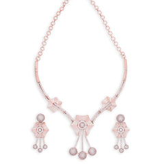 Floral Cubic zirconia Rose gold Necklace Set