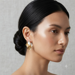 Dual Tone Floral Hoop Earrings for Women Gold & Silver Plated Statement Open Hoop Earrings