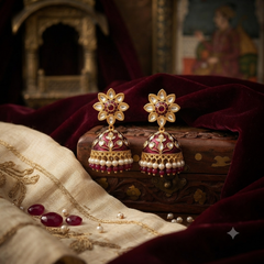 Gold Plated Maroon Meenakari Jhumka Earrings for Women Kundan Floral Pearl Drop Ethnic Earrings