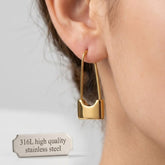 Gold Plated Minimalist Safety Pin Drop Earrings for Women & Girls Geometric Statement Earrings