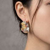 Dual Tone Floral Hoop Earrings for Women Gold & Silver Plated Statement Open Hoop Earrings