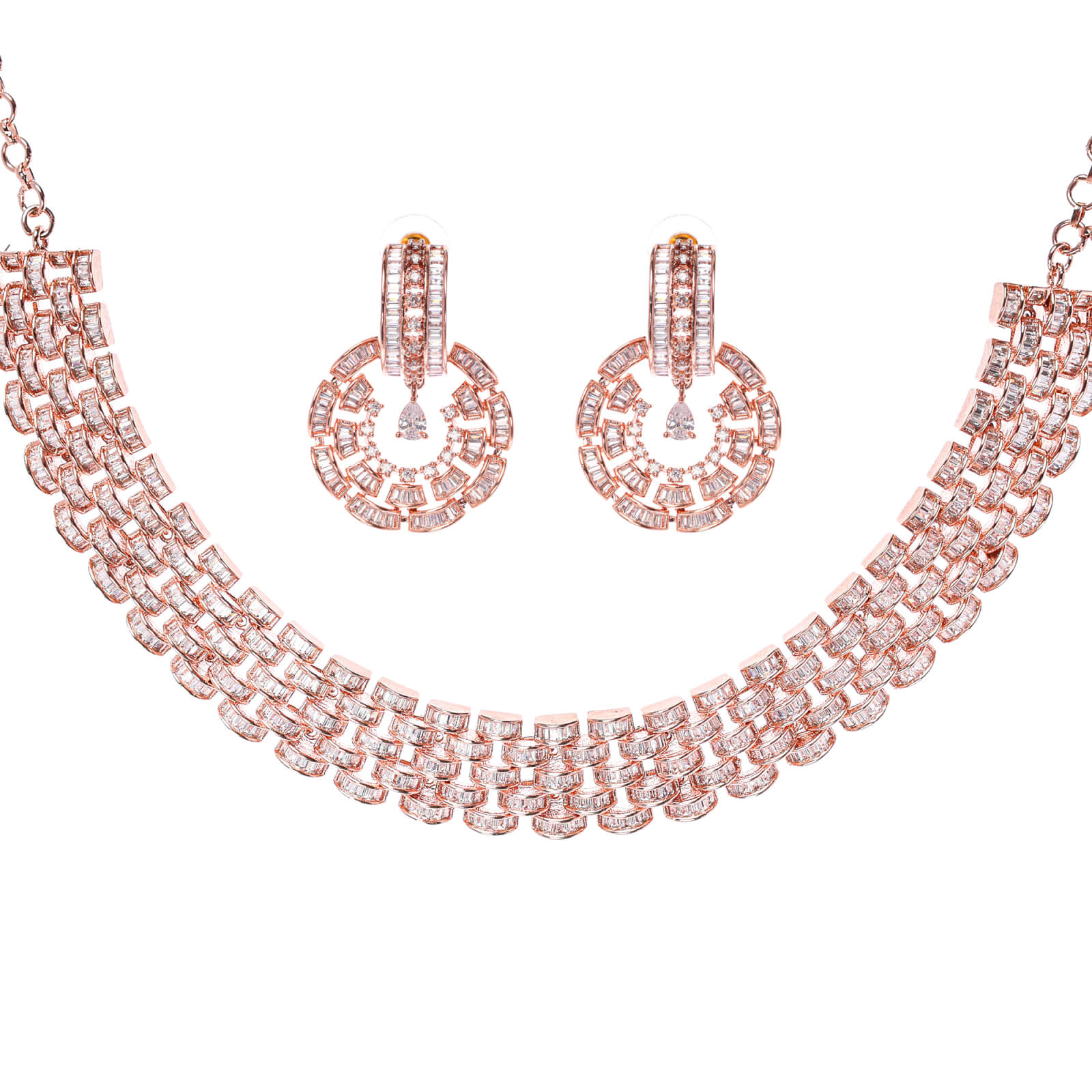 Dazzling cubic zirconia rose gold necklace set