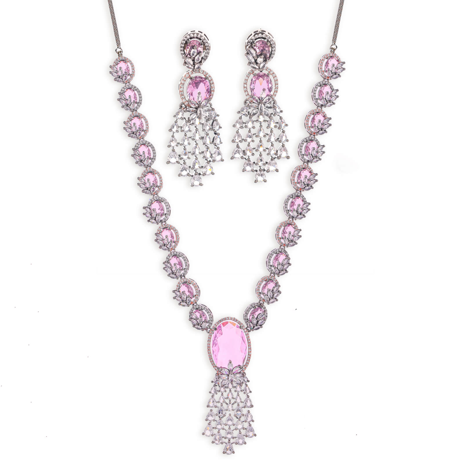 Contemporary American Diamond Pink Necklace set