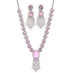 Contemporary American Diamond Pink Necklace set