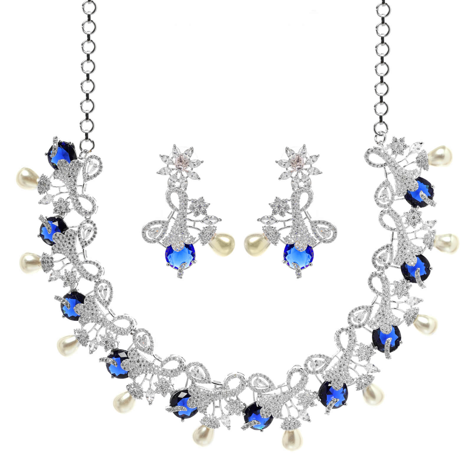 Blue Stone cubic zirconia necklace set