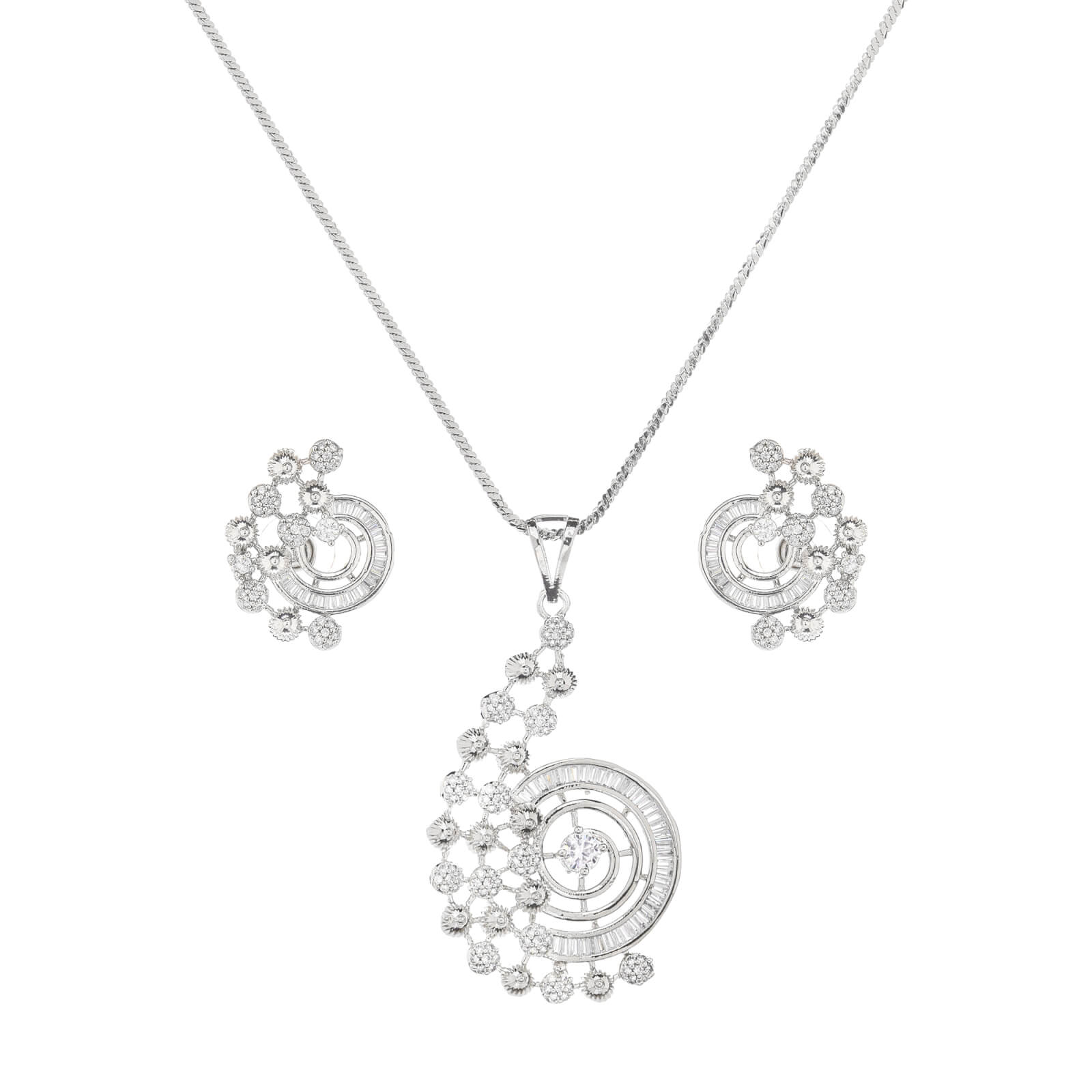 Fancy Rhodium plated pendent set