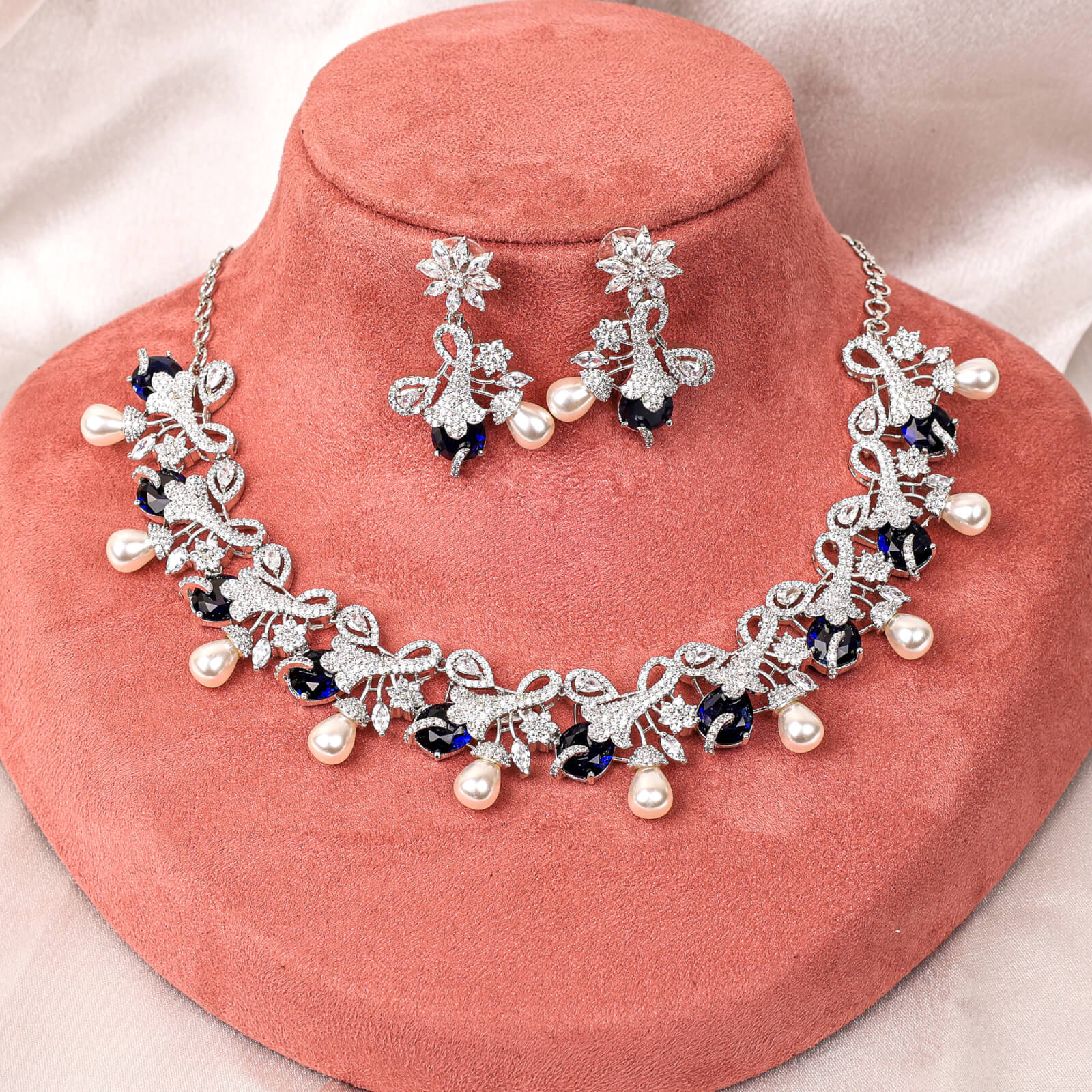 Blue Stone cubic zirconia necklace set