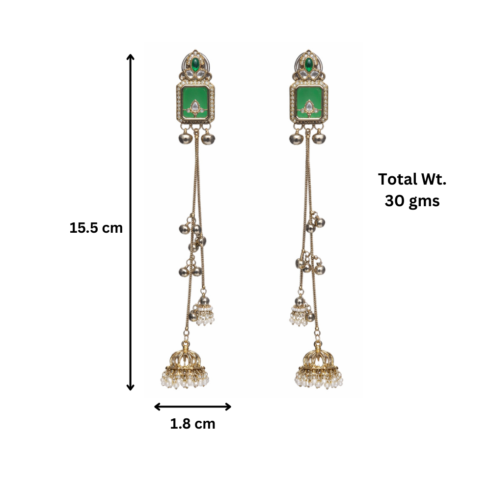 Aarohi Green Stone Long Kashmiri Jhumkas