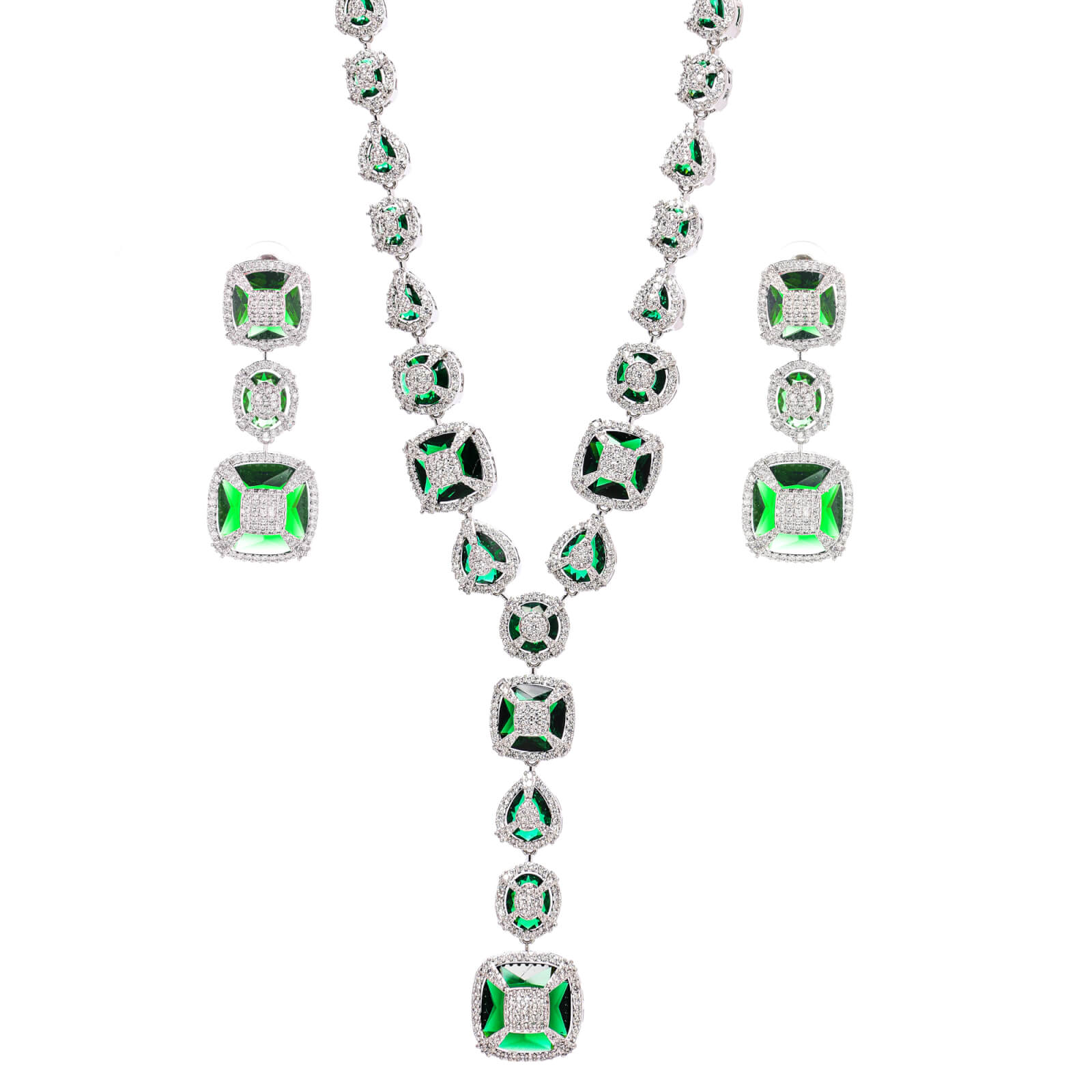 Contemporary American diamond green necklace set