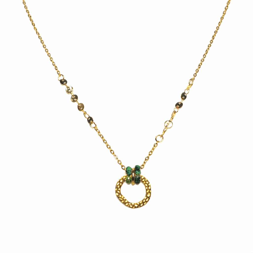 Modern Gold-Tone Circle Pendant Necklace with Bead Detailing