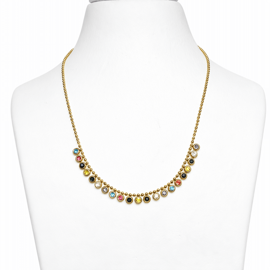 Classic Gold-Plated Colorful Stone Necklace | Elegant Short Necklace