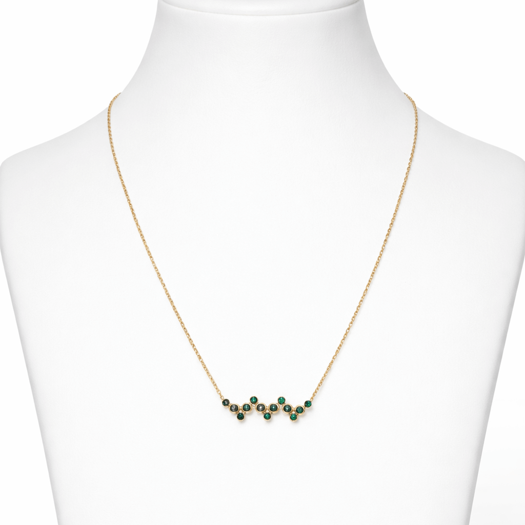 Premium Gold-Plated Green Crystal Cluster Necklace | Elegant Short Necklace