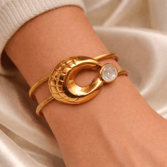 Celestia Crescent Gold Plated Cuff Bangle