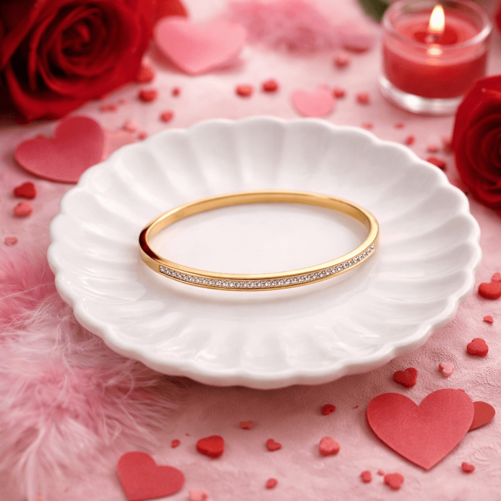 Crystal Line Gold Plated Openable Bangle / Kada