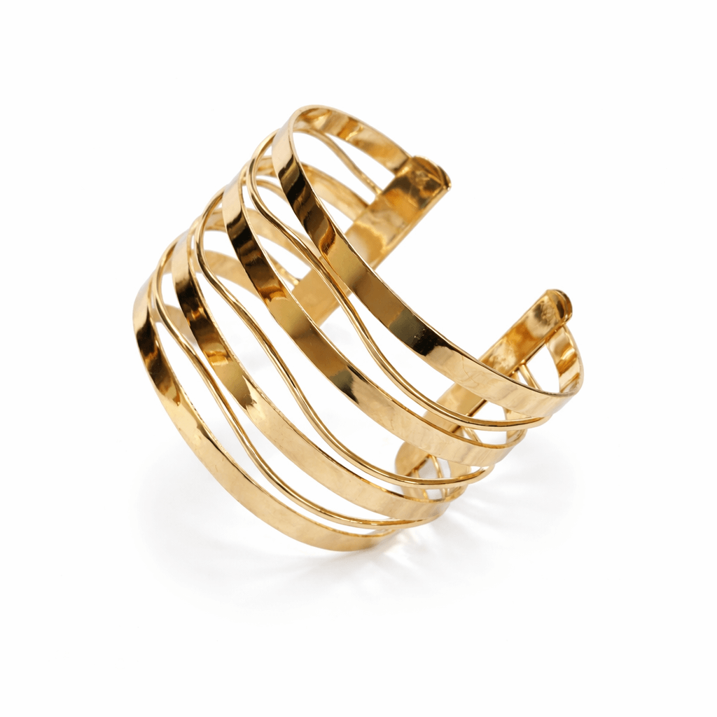 Stylish Multi-Line Gold open Cuff Bracelet
