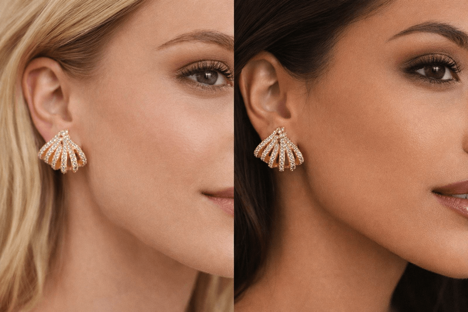 Minimal Rose Gold Finish Crystal Curve Earrings