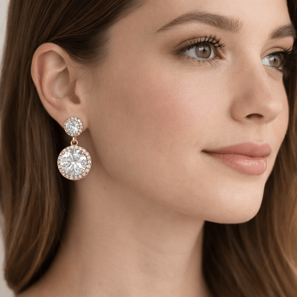 Celeste Double CZ Dangle Rose Gold Plated Earrings
