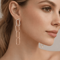 Trendy Gold-Tone Chain Link Drop Earrings with Crystal Studs