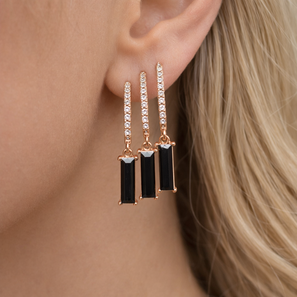 Chic Noir Crystal Rose Gold Plated Hoop Drops