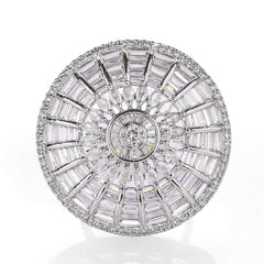 Rhodium plated with CZ Round shape adjustable Finger Ring