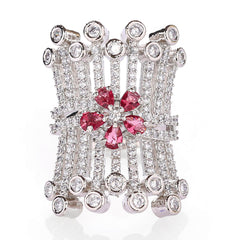 Rhodium plated with  American diamond rectangular adjustable Finger Ring