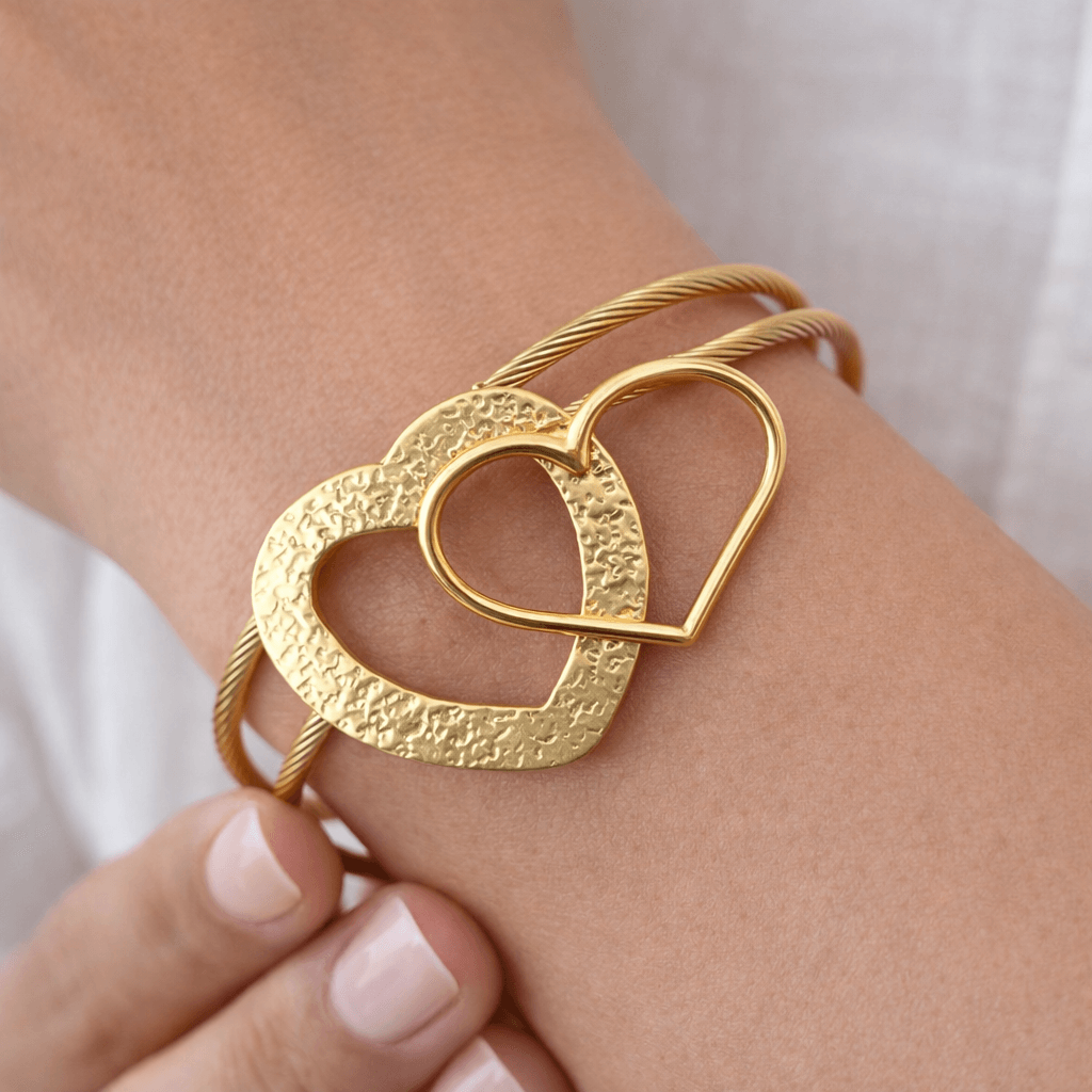 Eternal Love Double Heart Gold Cable Bracelet