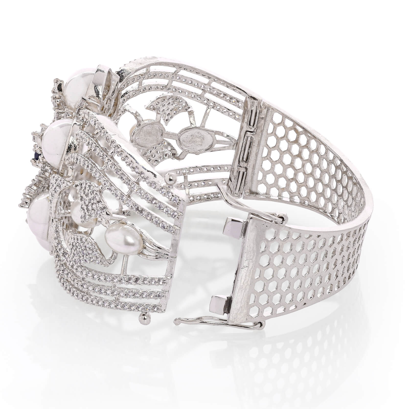 Royal Pearl American Diamond Rhodium Plated  open able Kada