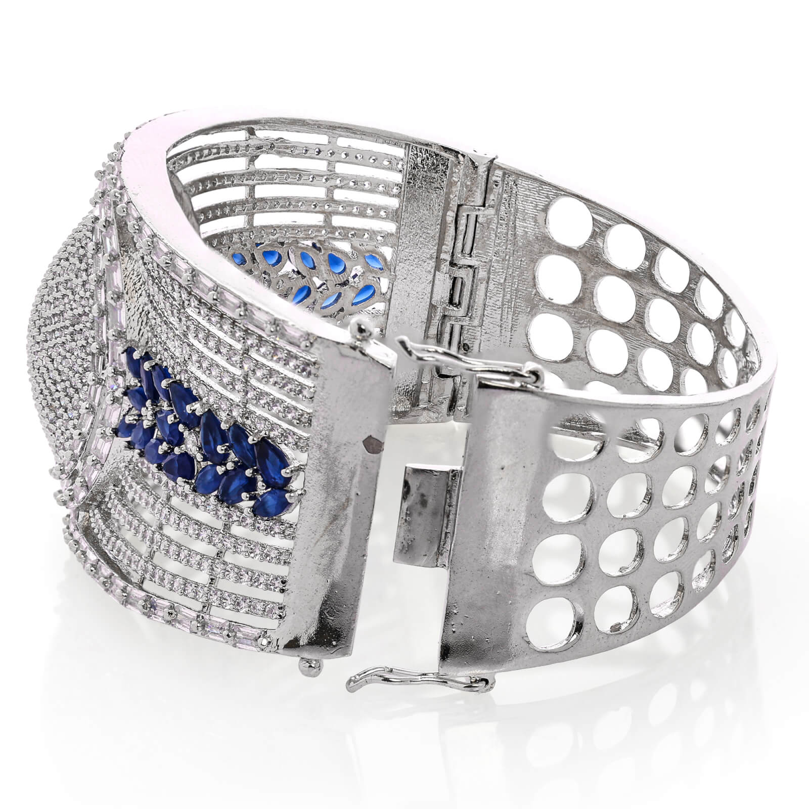 Royal American Diamond Rhodium Plated open able Kada