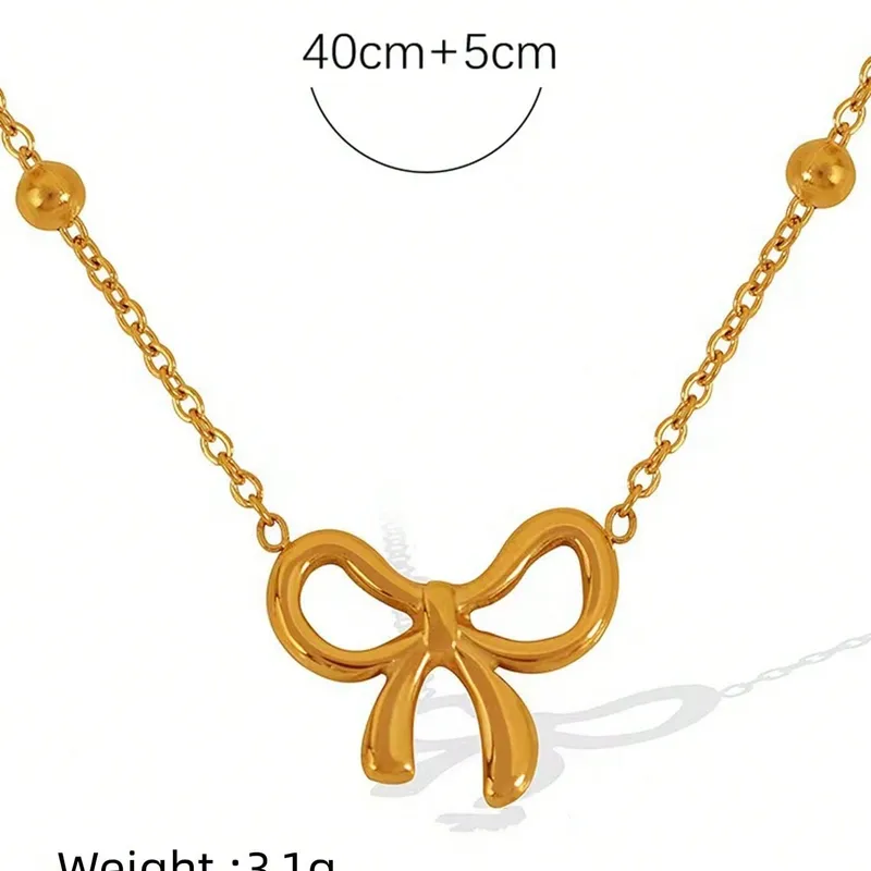 18K gold plated Cute Bow Necklace & Stud Set