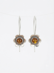 Floral DropOxidised Silver Flower Earrings with Amber Stone Earrings for Women & Girls