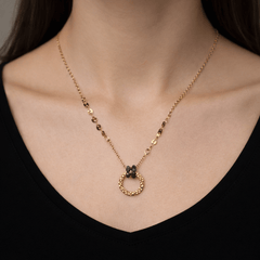 Modern Gold-Tone Circle Pendant Necklace with Bead Detailing
