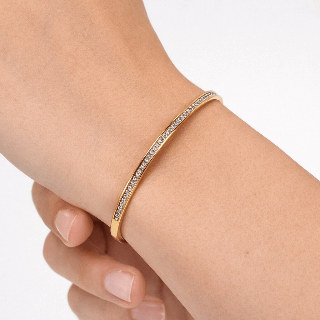 Crystal Line Gold Plated Openable Bangle / Kada