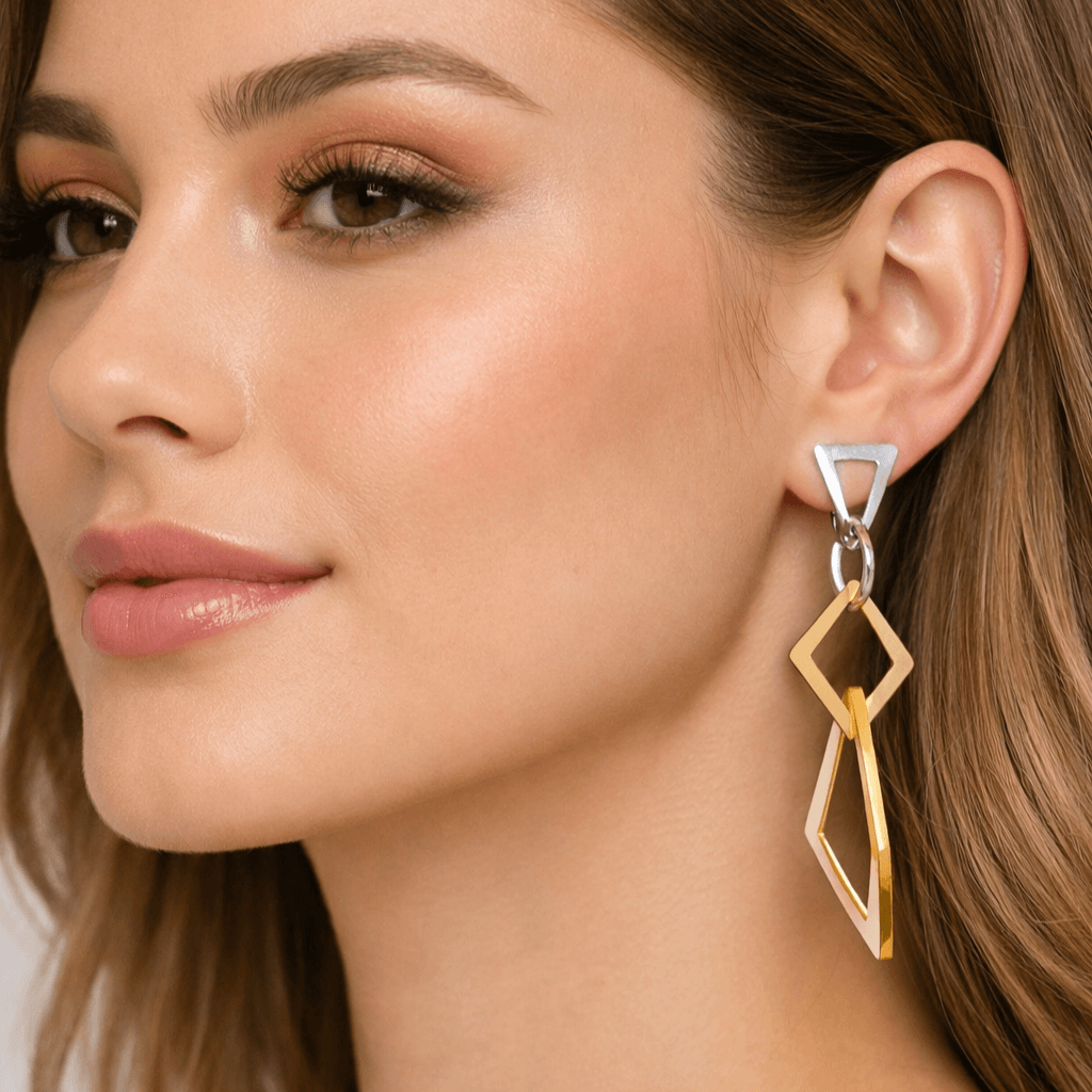 Vera Dual-Tone Gometric Drop Earrings