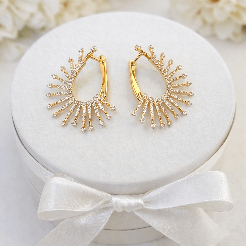 Designer Sunburst Crystal Hoop Rose Gold Plated Earrings
