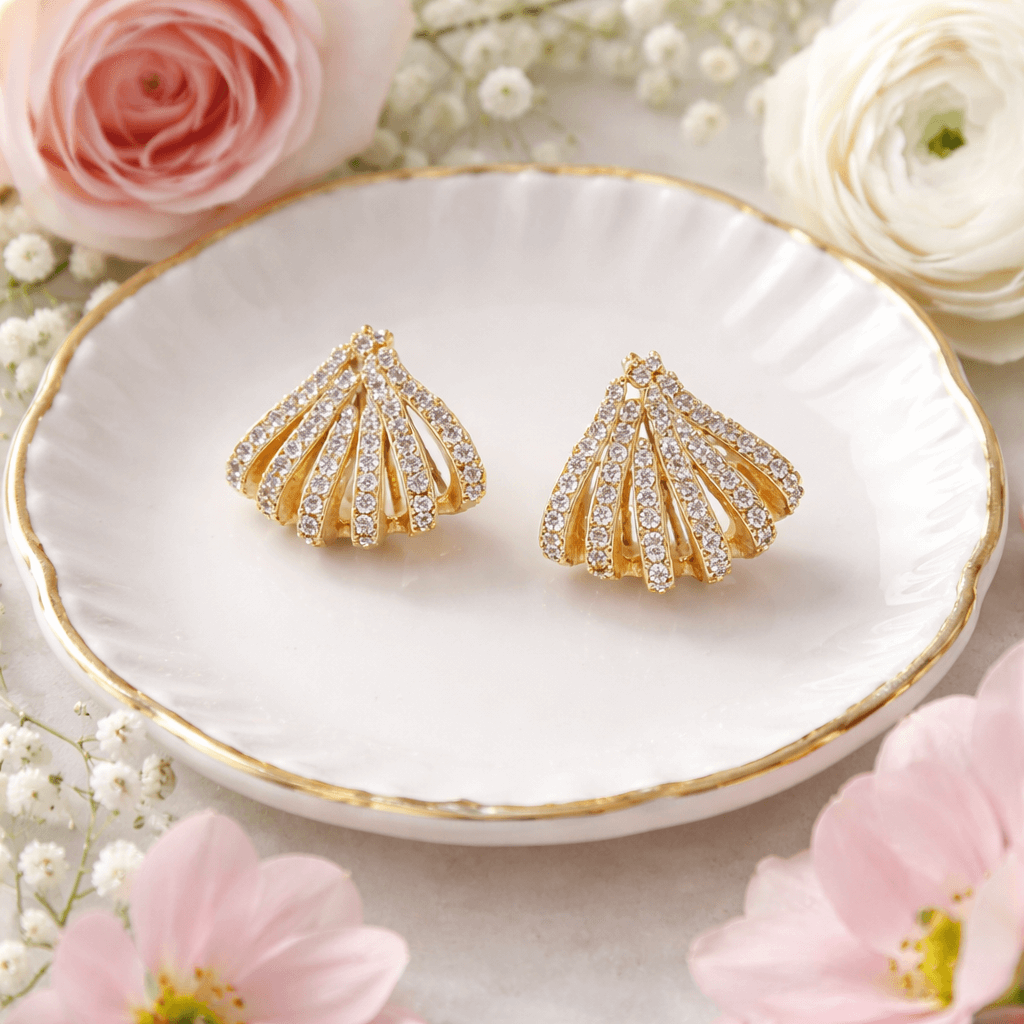Minimal Rose Gold Finish Crystal Curve Earrings
