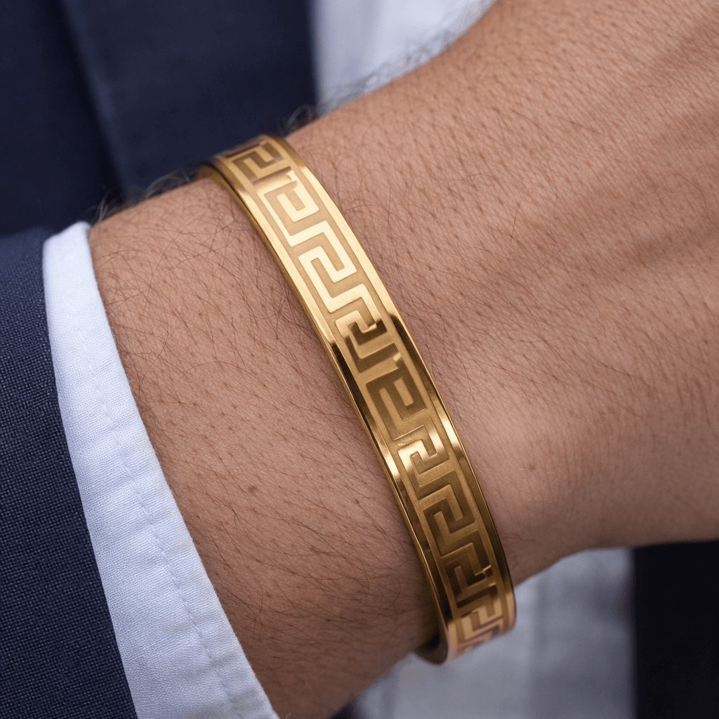 Imperial Greek Key Gold Men's Openable Kada